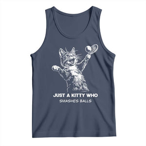 Funny Cat Plays Tennis Tank Top Just A Kitty Who Smashes Balls TS12 Navy Print Your Wear