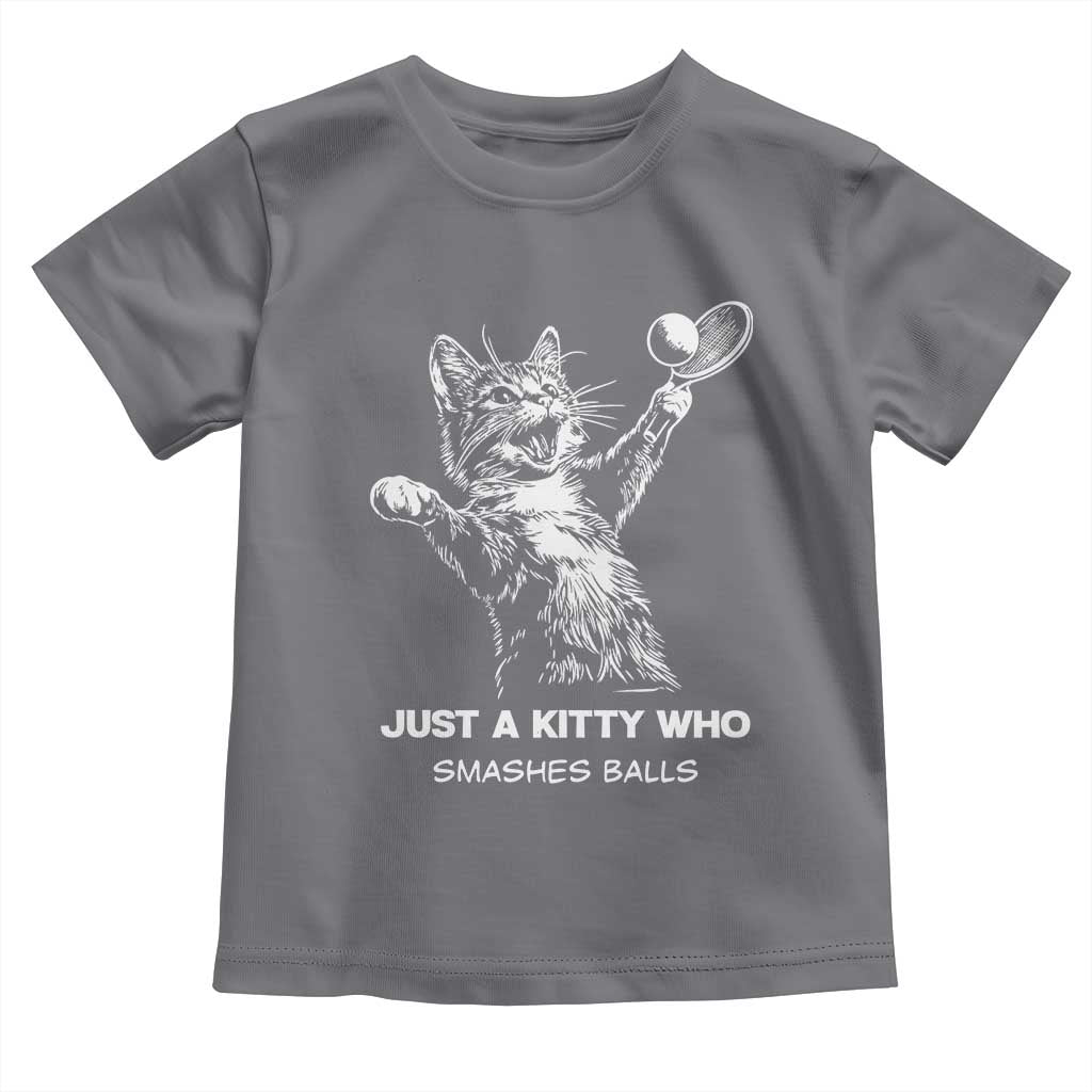Funny Cat Plays Tennis Toddler T Shirt Just A Kitty Who Smashes Balls TS12 Charcoal Print Your Wear