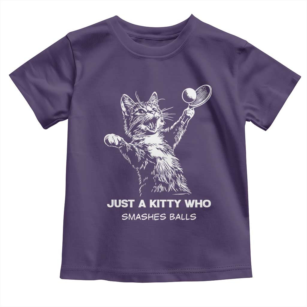Funny Cat Plays Tennis Toddler T Shirt Just A Kitty Who Smashes Balls TS12 Purple Print Your Wear
