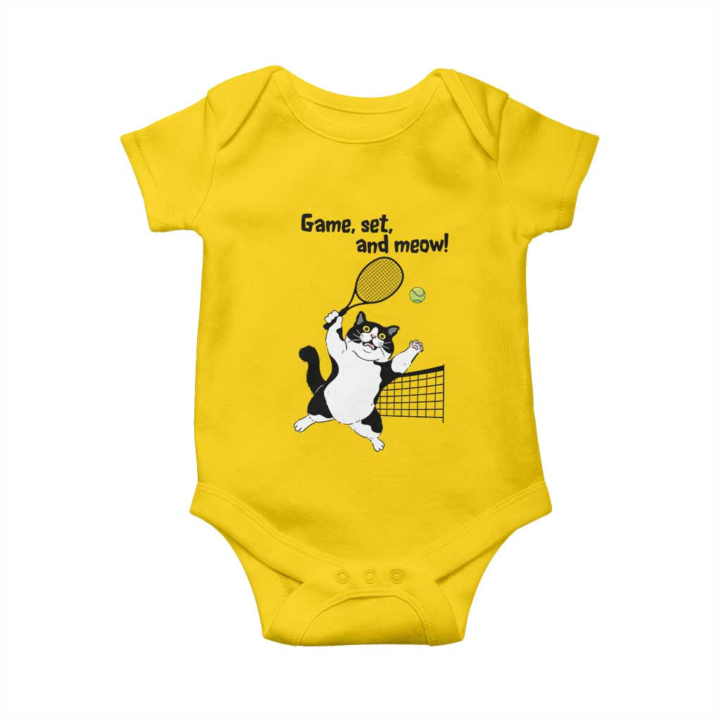 Funny Chubby Cat Tennis Baby Onesie Game Set And Meow TS12 Daisy Print Your Wear