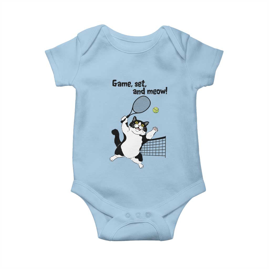 Funny Chubby Cat Tennis Baby Onesie Game Set And Meow TS12 Light Blue Print Your Wear
