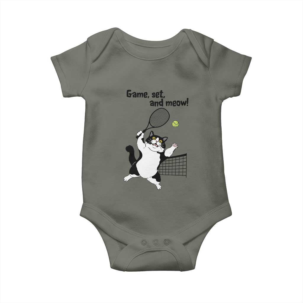 Funny Chubby Cat Tennis Baby Onesie Game Set And Meow TS12 Military Green Print Your Wear