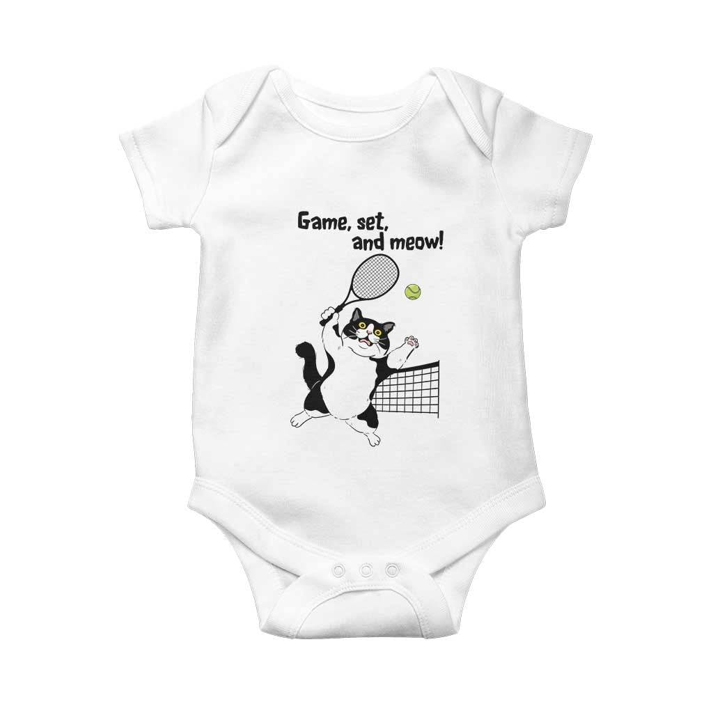 Funny Chubby Cat Tennis Baby Onesie Game Set And Meow TS12 White Print Your Wear