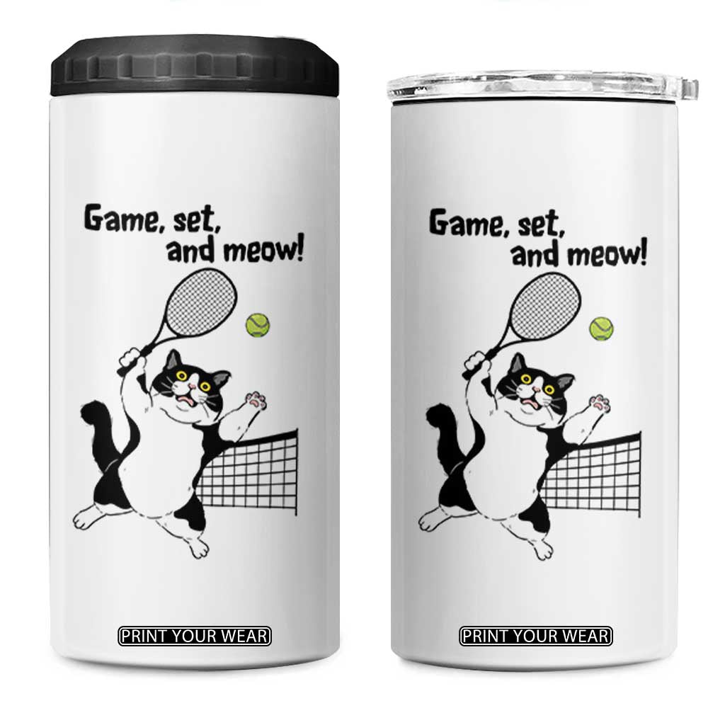 Funny Chubby Cat Tennis 4 in 1 Can Cooler Tumbler Game Set And Meow TS12 One Size: 16 oz White Print Your Wear