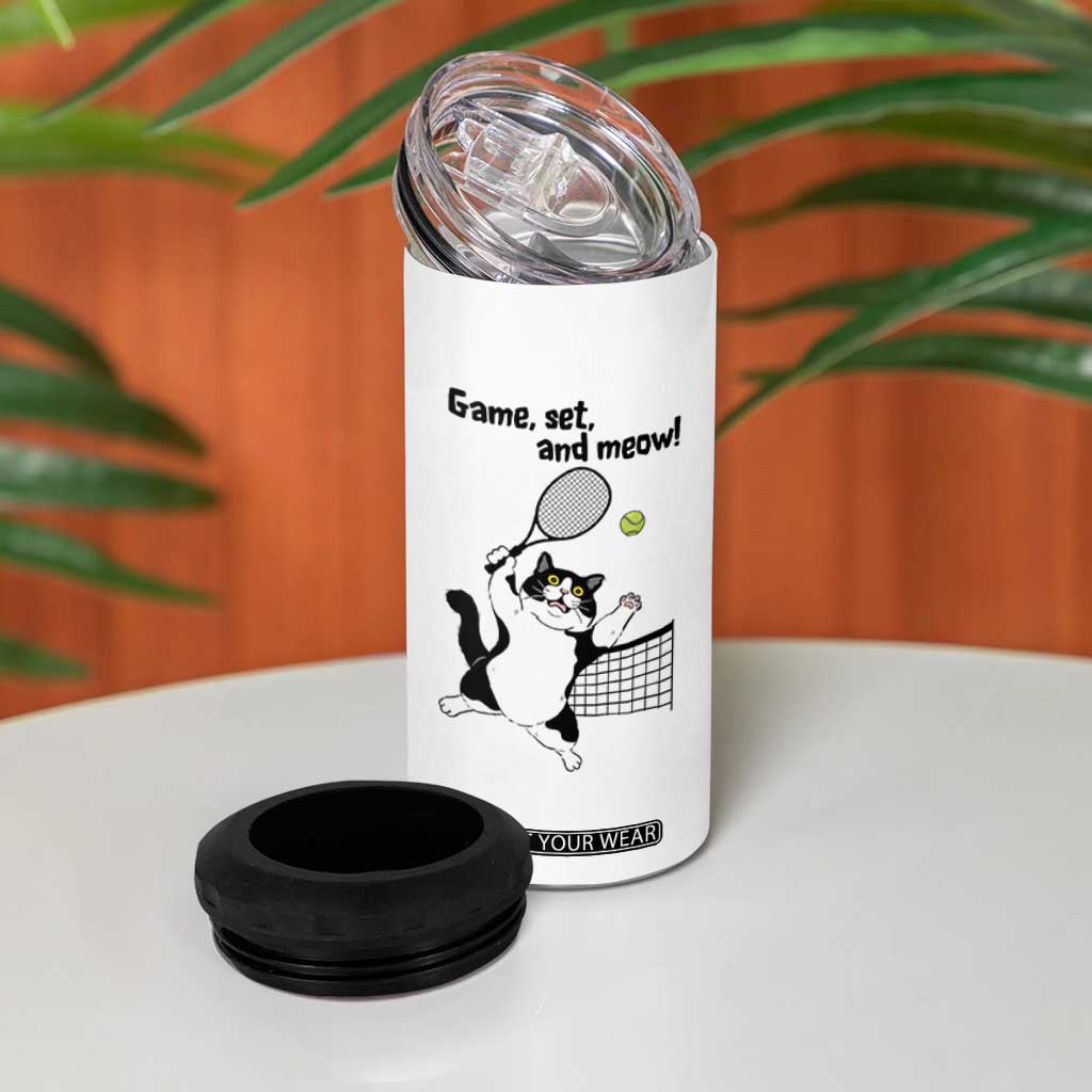 Funny Chubby Cat Tennis 4 in 1 Can Cooler Tumbler Game Set And Meow TS12 Print Your Wear