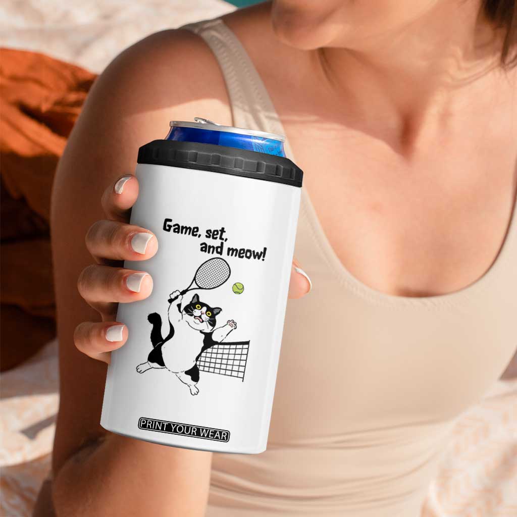 Funny Chubby Cat Tennis 4 in 1 Can Cooler Tumbler Game Set And Meow TS12 Print Your Wear