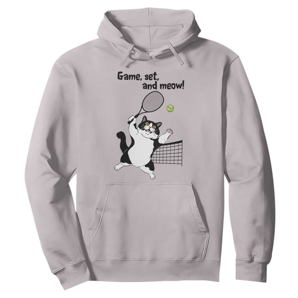 Funny Chubby Cat Tennis Hoodie Game Set And Meow TS12 Ice Gray Print Your Wear