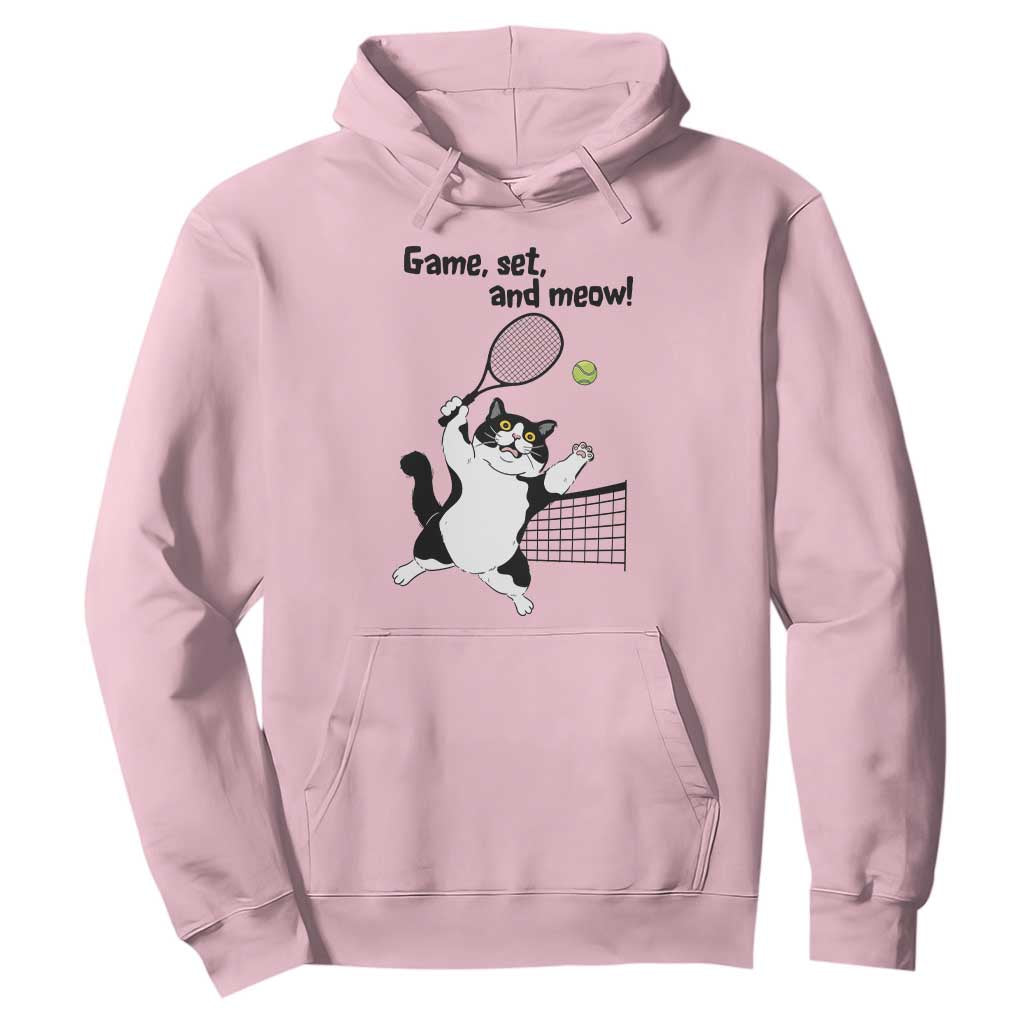 Funny Chubby Cat Tennis Hoodie Game Set And Meow TS12 Light Pink Print Your Wear