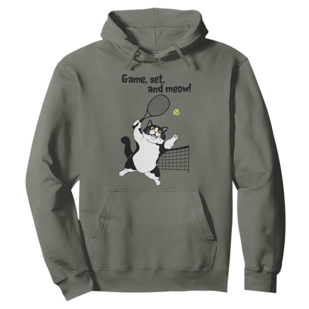 Funny Chubby Cat Tennis Hoodie Game Set And Meow TS12 Military Green Print Your Wear