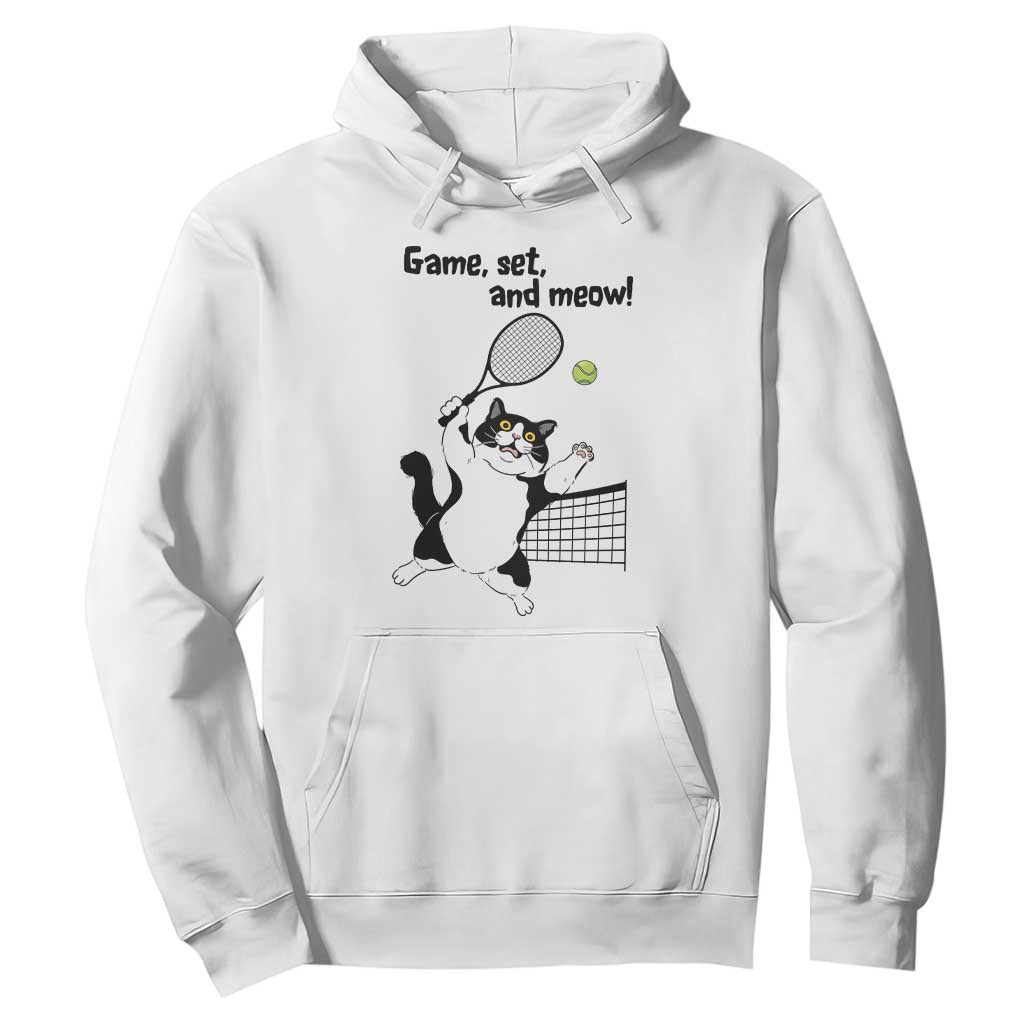 Funny Chubby Cat Tennis Hoodie Game Set And Meow TS12 White Print Your Wear