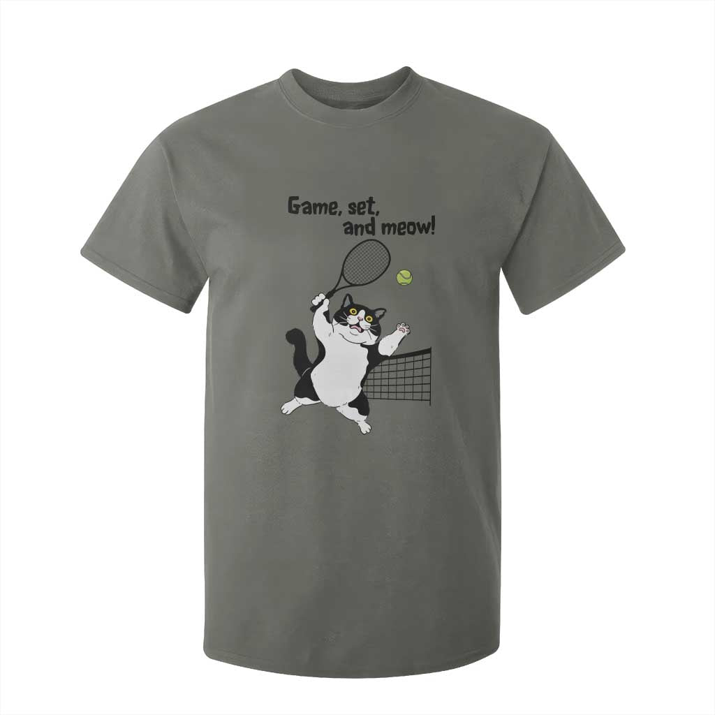 Funny Chubby Cat Tennis T Shirt For Kid Game Set And Meow TS12 Military Green Print Your Wear