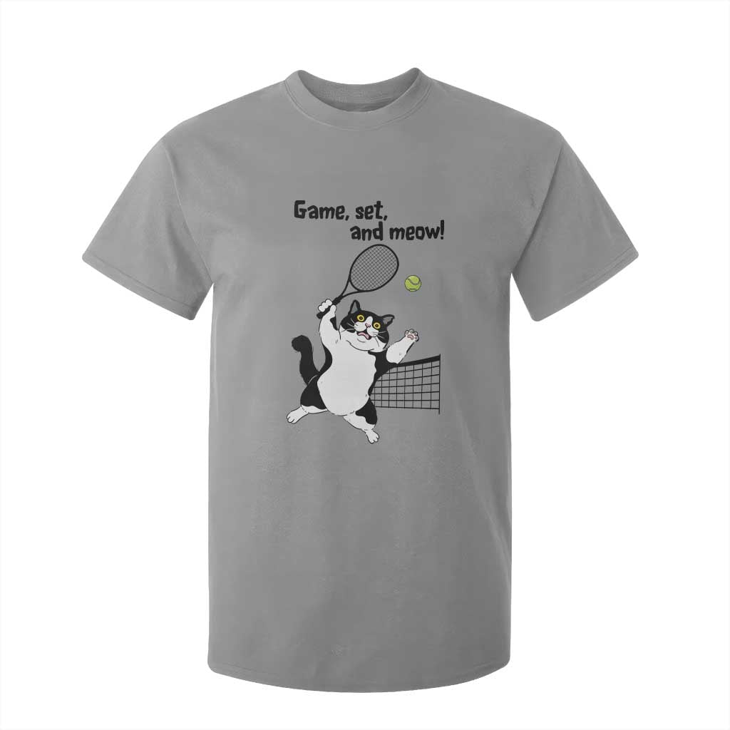 Funny Chubby Cat Tennis T Shirt For Kid Game Set And Meow TS12 Sport Gray Print Your Wear