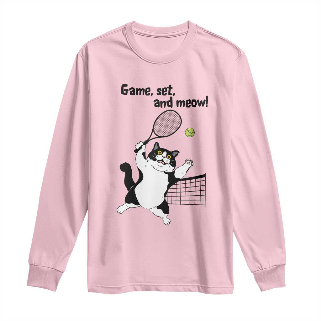 Funny Chubby Cat Tennis Long Sleeve Shirt Game Set And Meow TS12 Light Pink Print Your Wear