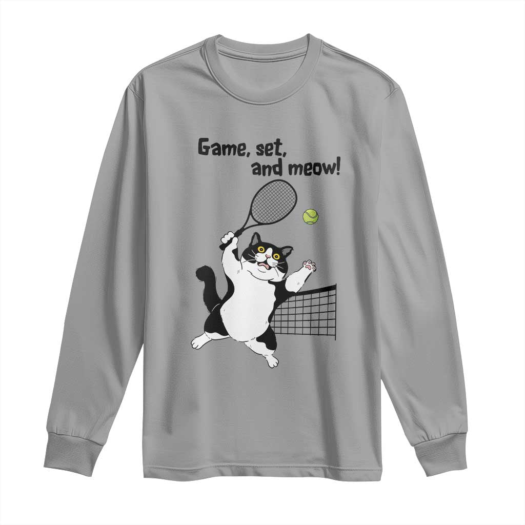 Funny Chubby Cat Tennis Long Sleeve Shirt Game Set And Meow TS12 Sport Gray Print Your Wear