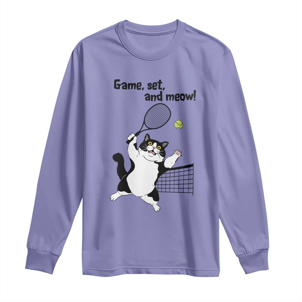 Funny Chubby Cat Tennis Long Sleeve Shirt Game Set And Meow TS12 Violet Print Your Wear