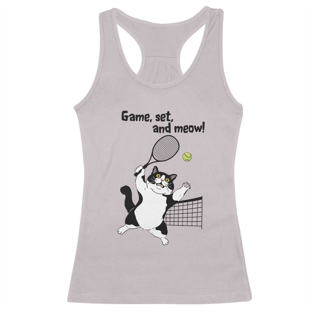 Funny Chubby Cat Tennis Racerback Tank Top Game Set And Meow TS12 Ice Gray Print Your Wear