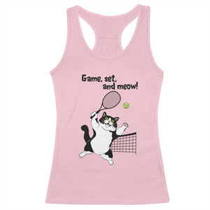 Funny Chubby Cat Tennis Racerback Tank Top Game Set And Meow TS12 Light Pink Print Your Wear