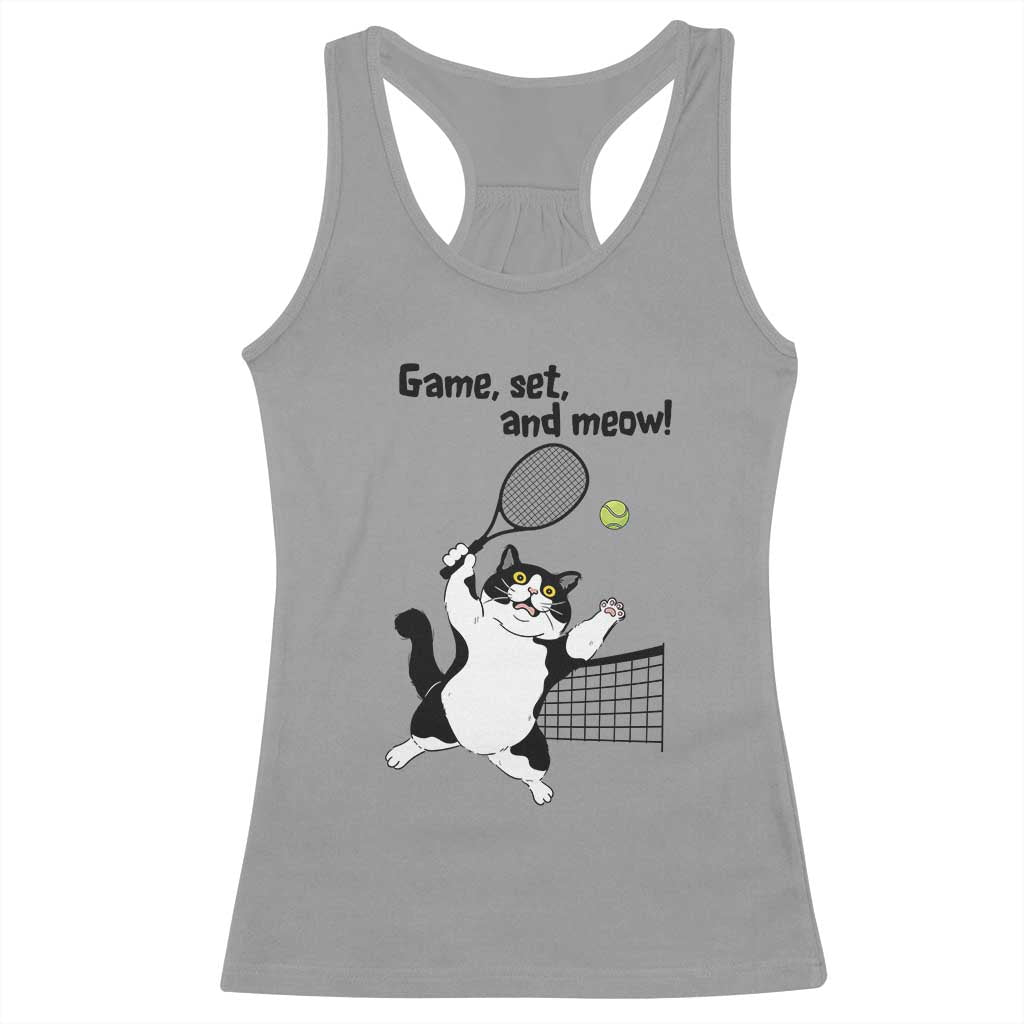 Funny Chubby Cat Tennis Racerback Tank Top Game Set And Meow TS12 Sport Gray Print Your Wear