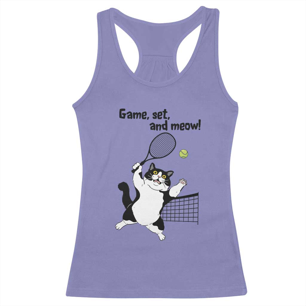 Funny Chubby Cat Tennis Racerback Tank Top Game Set And Meow TS12 Violet Print Your Wear