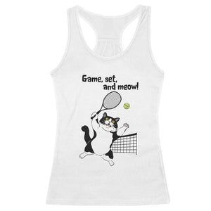 Funny Chubby Cat Tennis Racerback Tank Top Game Set And Meow TS12 White Print Your Wear