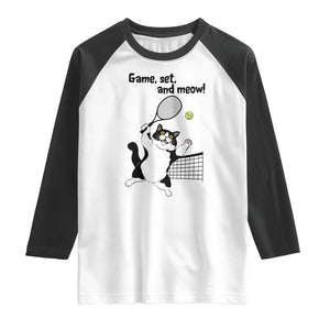 Funny Chubby Cat Tennis Raglan Shirt Game Set And Meow TS12 White Black Print Your Wear