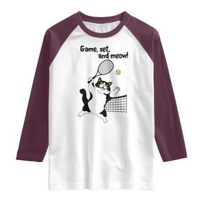 Funny Chubby Cat Tennis Raglan Shirt Game Set And Meow TS12 White Maroon Print Your Wear