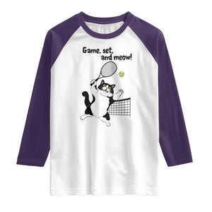 Funny Chubby Cat Tennis Raglan Shirt Game Set And Meow TS12 White Purple Print Your Wear