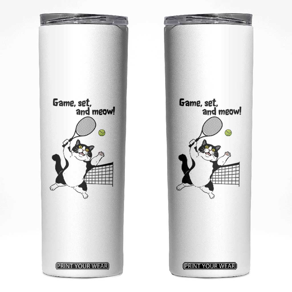 Funny Chubby Cat Tennis Skinny Tumbler Game Set And Meow TS12 White Print Your Wear