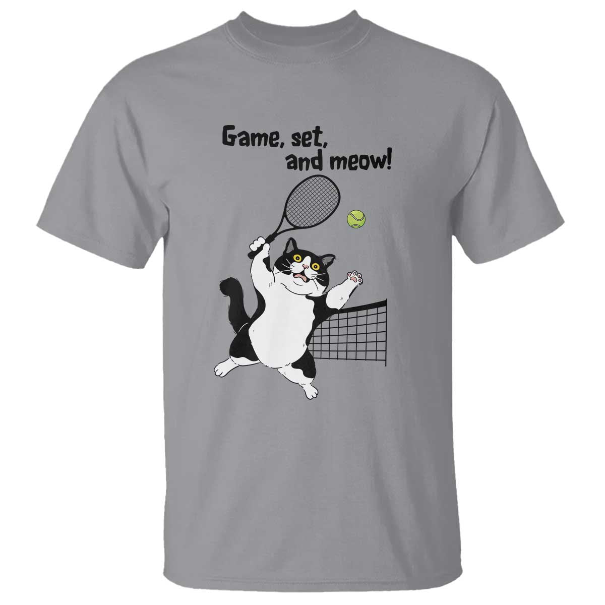 Funny Chubby Cat Tennis T Shirt Game Set And Meow TS12 Sport Gray Print Your Wear