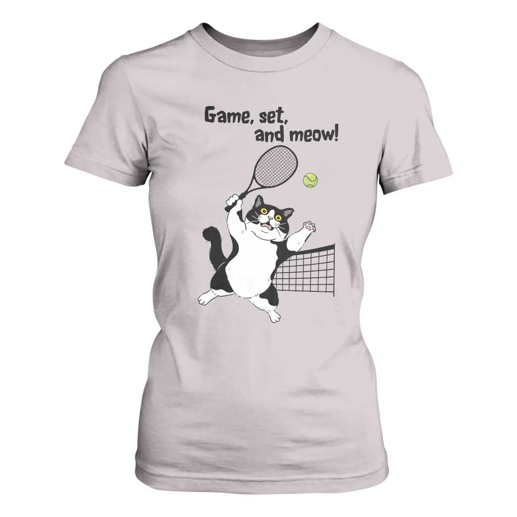 Funny Chubby Cat Tennis T Shirt For Women Game Set And Meow TS12 Ice Gray Print Your Wear