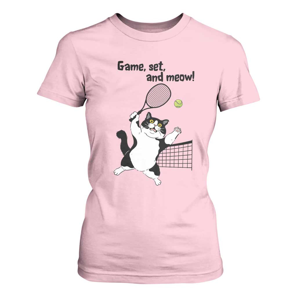 Funny Chubby Cat Tennis T Shirt For Women Game Set And Meow TS12 Light Pink Print Your Wear