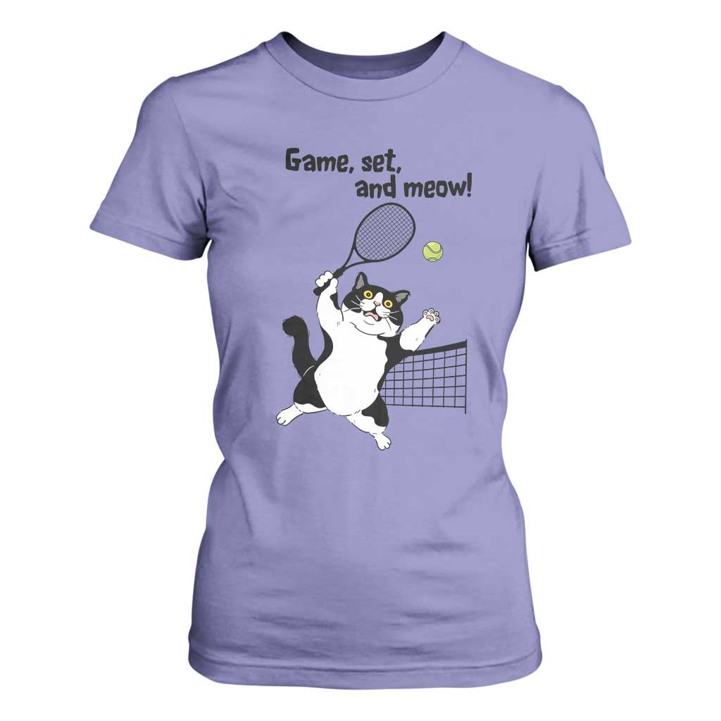 Funny Chubby Cat Tennis T Shirt For Women Game Set And Meow TS12 Violet Print Your Wear
