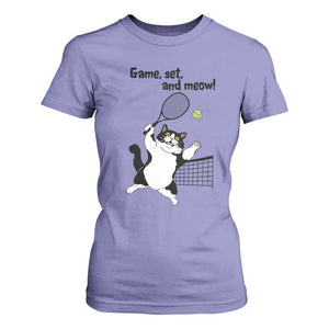 Funny Chubby Cat Tennis T Shirt For Women Game Set And Meow TS12 Violet Print Your Wear