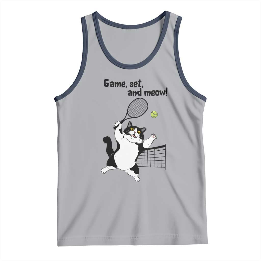 Funny Chubby Cat Tennis Tank Top Game Set And Meow TS12 Athletic Heather Navy Print Your Wear