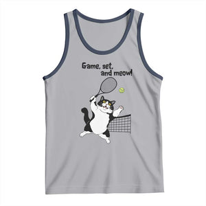 Funny Chubby Cat Tennis Tank Top Game Set And Meow TS12 Athletic Heather Navy Print Your Wear
