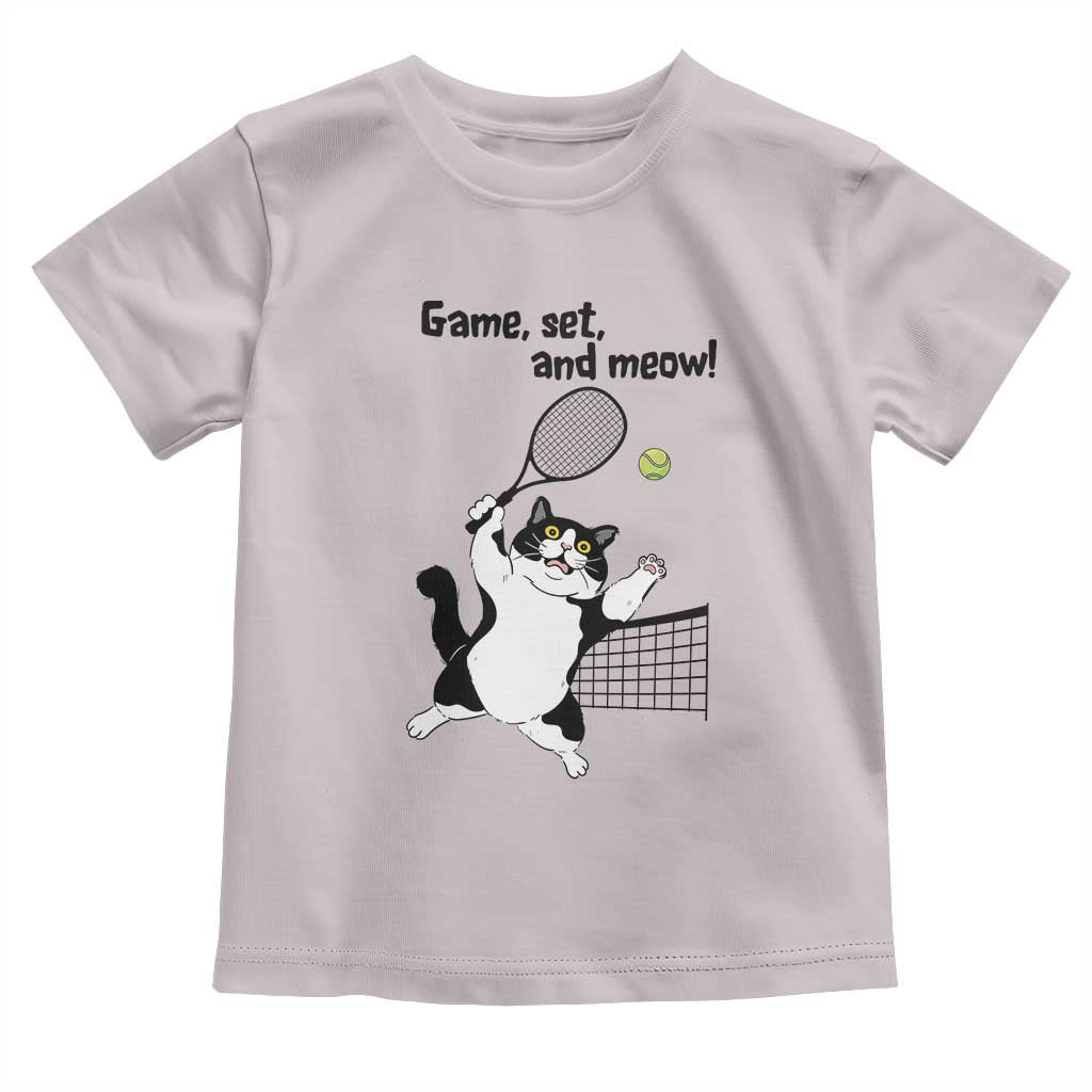 Funny Chubby Cat Tennis Toddler T Shirt Game Set And Meow TS12 Ice Gray Print Your Wear