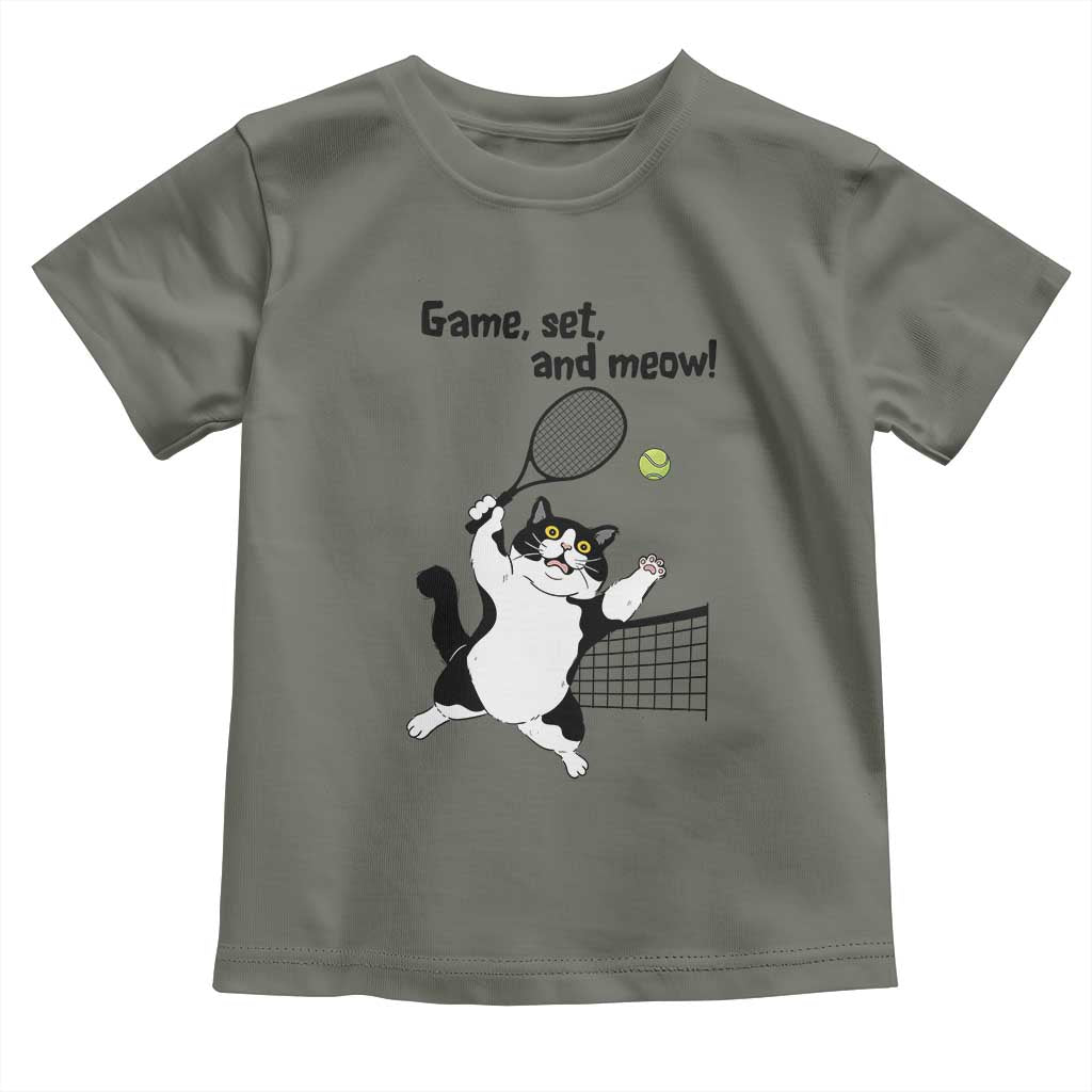 Funny Chubby Cat Tennis Toddler T Shirt Game Set And Meow TS12 Military Green Print Your Wear
