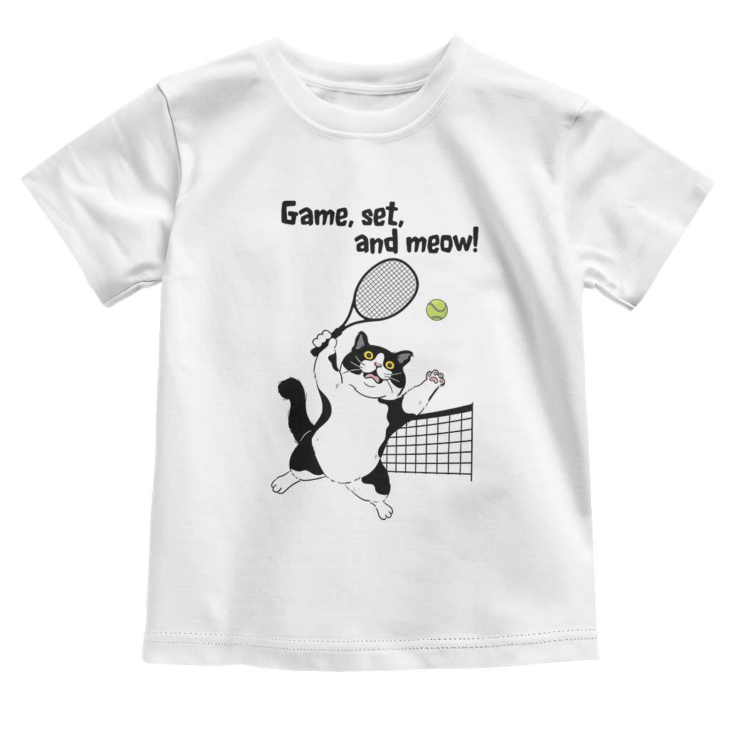 Funny Chubby Cat Tennis Toddler T Shirt Game Set And Meow TS12 White Print Your Wear