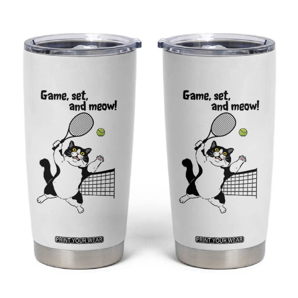 Funny Chubby Cat Tennis Tumbler Cup Game Set And Meow TS12 White Print Your Wear