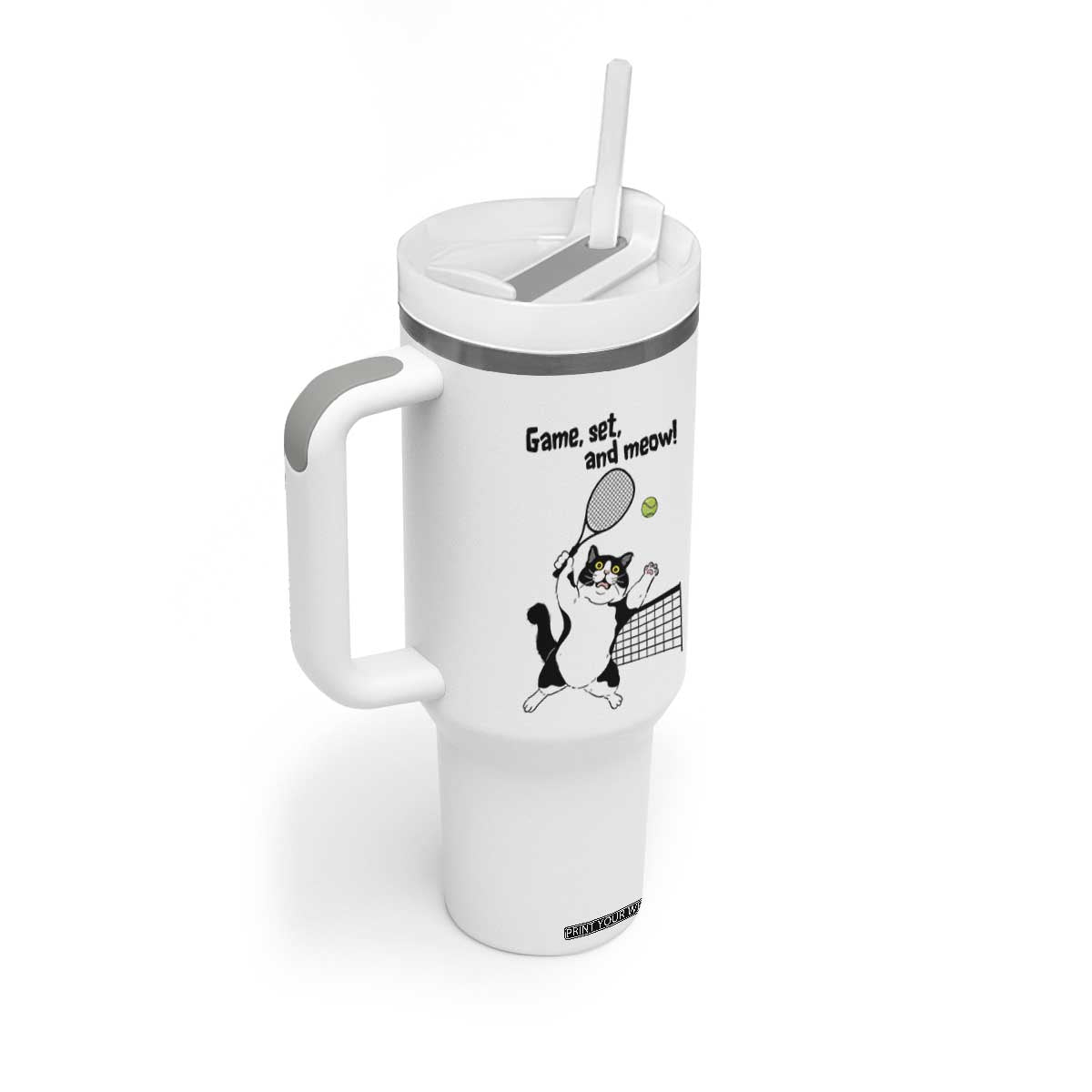 Funny Chubby Cat Tennis Tumbler With Handle Game Set And Meow TS12 Print Your Wear
