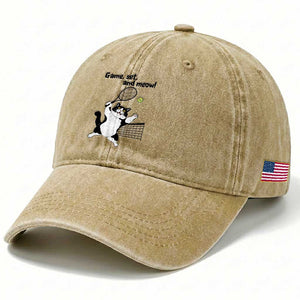 Funny Chubby Cat Tennis Washed Cotton Baseball Cap Game Set And Meow TS12 Print Your Wear