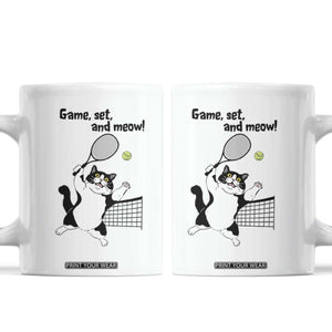 Funny Chubby Cat Tennis Coffee Mug Game Set And Meow TS12 White Print Your Wear