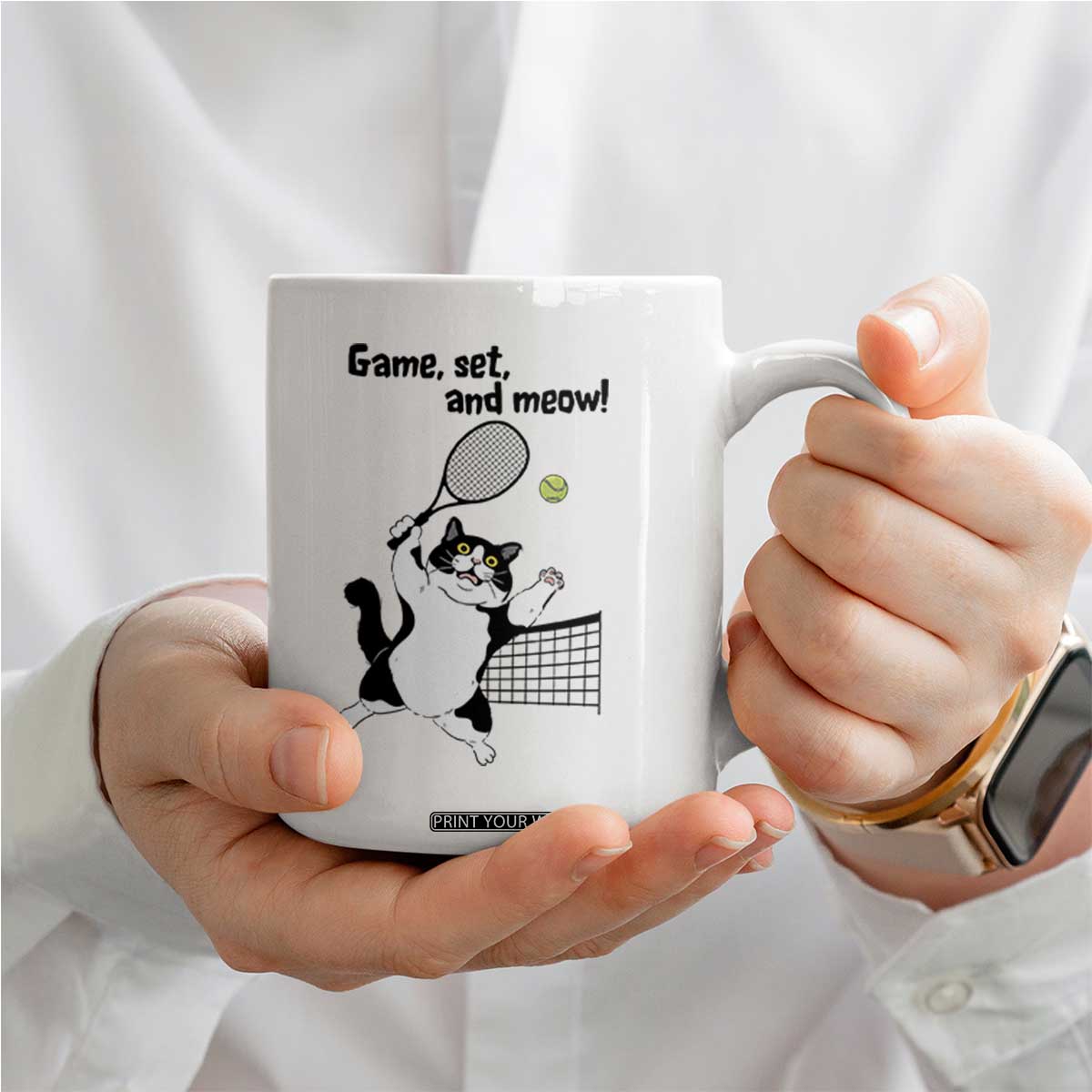 Funny Chubby Cat Tennis Coffee Mug Game Set And Meow TS12 Print Your Wear