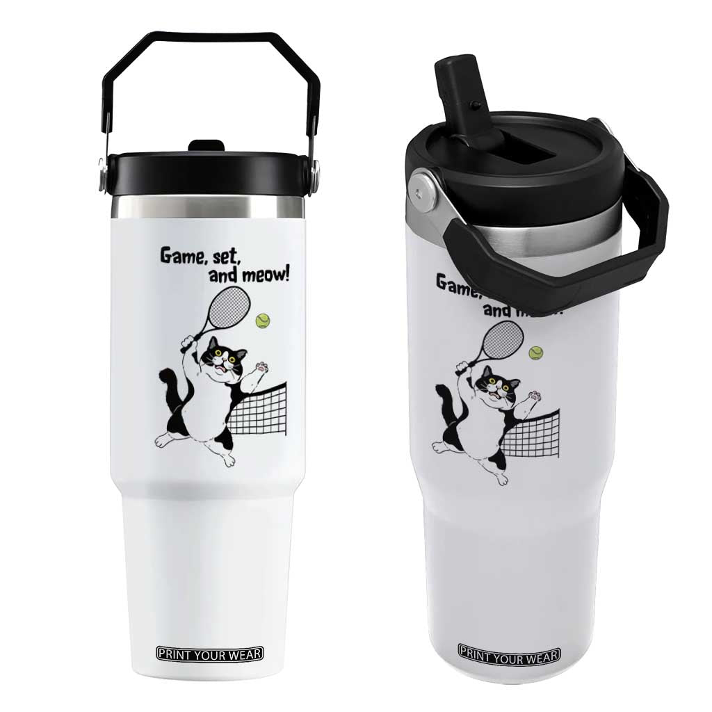 Funny Chubby Cat Tennis Flip Straw Tumbler Game Set And Meow TS12 One Size: 30 oz White Print Your Wear