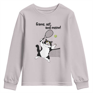 Funny Chubby Cat Tennis Youth Sweatshirt Game Set And Meow TS12 Ice Gray Print Your Wear