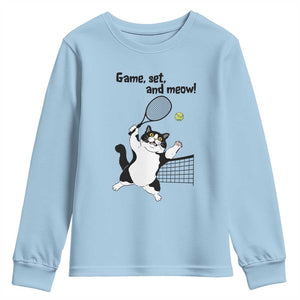 Funny Chubby Cat Tennis Youth Sweatshirt Game Set And Meow TS12 Light Blue Print Your Wear