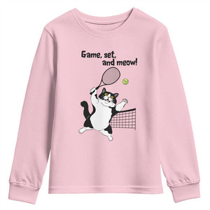 Funny Chubby Cat Tennis Youth Sweatshirt Game Set And Meow TS12 Light Pink Print Your Wear
