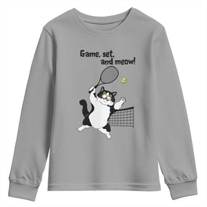 Funny Chubby Cat Tennis Youth Sweatshirt Game Set And Meow TS12 Sport Gray Print Your Wear