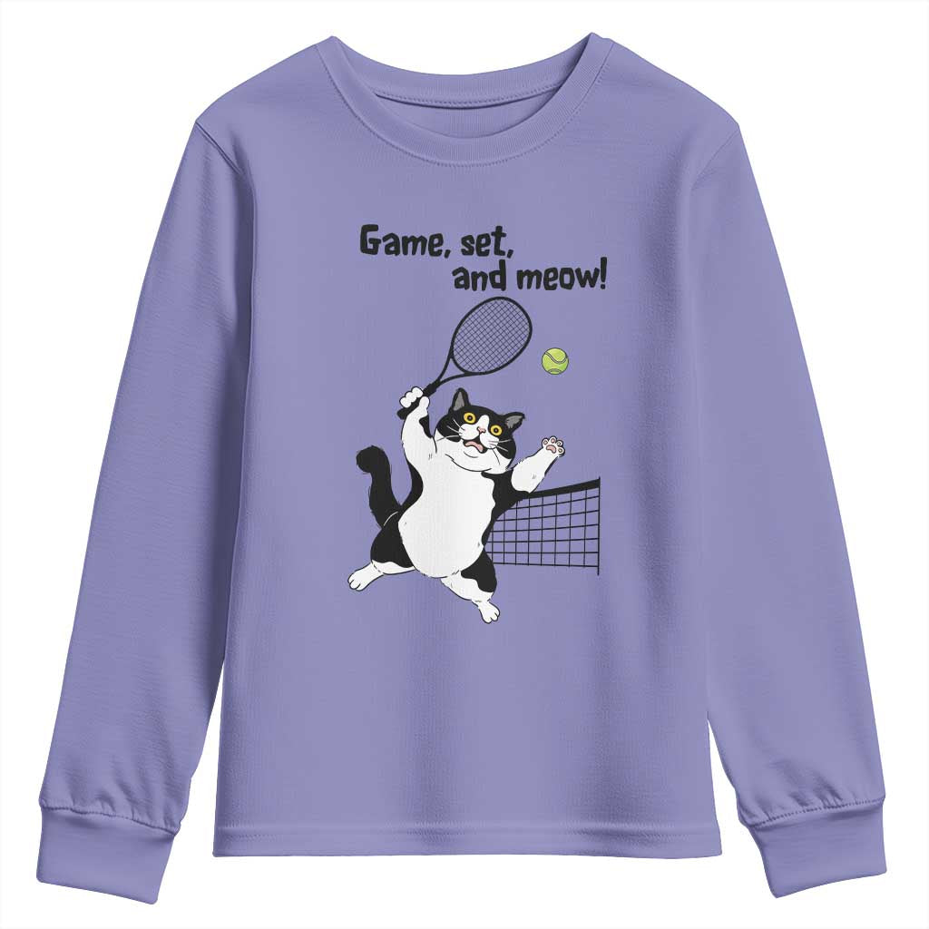 Funny Chubby Cat Tennis Youth Sweatshirt Game Set And Meow TS12 Violet Print Your Wear
