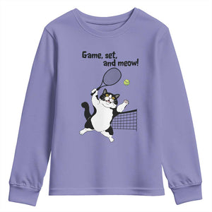 Funny Chubby Cat Tennis Youth Sweatshirt Game Set And Meow TS12 Violet Print Your Wear